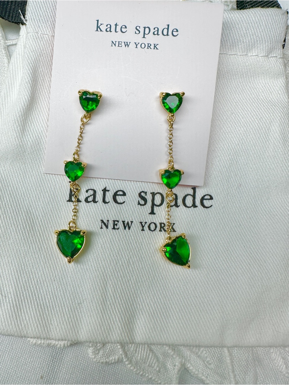 kate spade Gold-Tone Drop Earrings with Green Heart Crystals